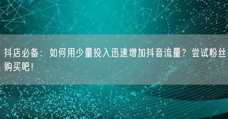 抖店必备：如何用少量投入迅速增加抖音流量？尝试粉丝购买吧！