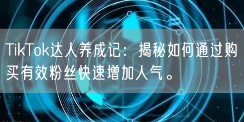 TikTok达人养成记：揭秘如何通过购买有效粉丝快速增加人气。