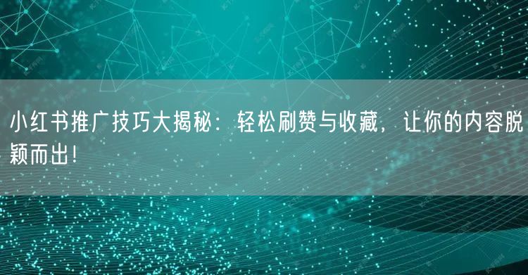 小红书推广技巧大揭秘：轻松刷赞与收藏，让你的内容脱颖而出！