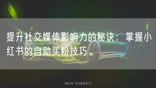 提升社交媒体影响力的秘诀：掌握小红书的自助买粉技巧。